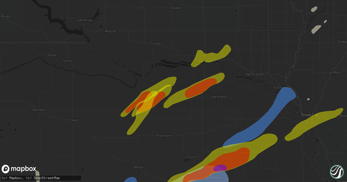 Hail map in Bloomfield, NE on June 29, 2026