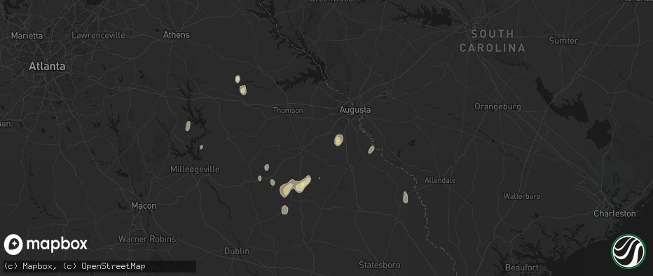 Hail map in Blythe, GA on June 29, 2026