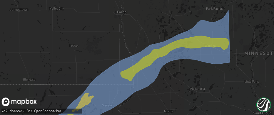 Hail map in Breckenridge, MN on June 29, 2026