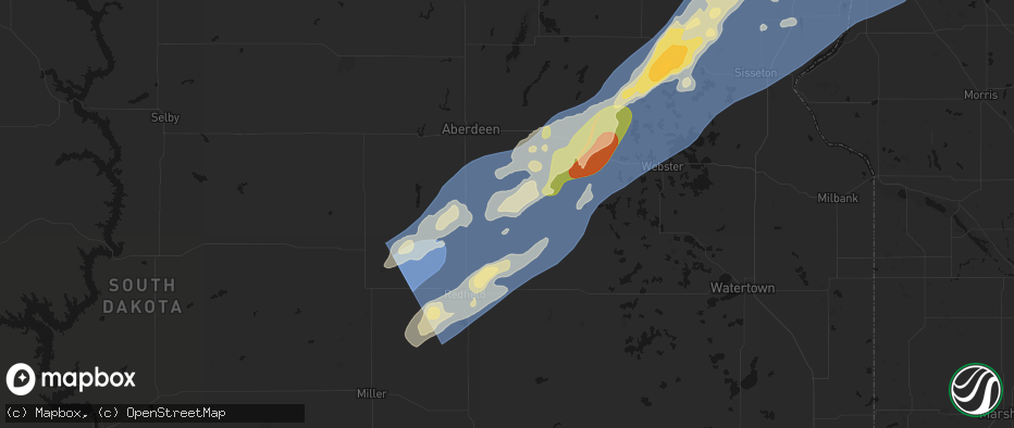 Hail map in Brentford, SD on June 29, 2026