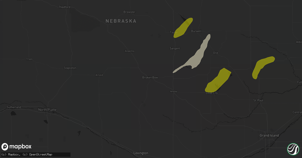 Hail map in Broken Bow, NE on June 29, 2026