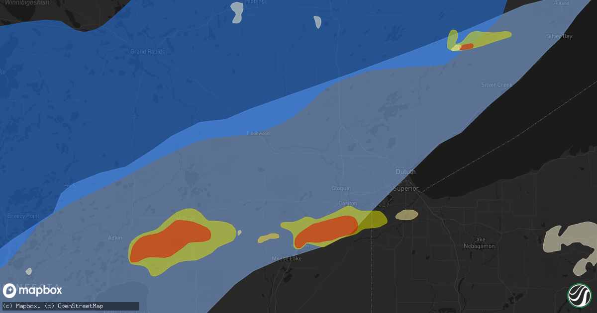 Hail map in Brookston, MN on June 29, 2026