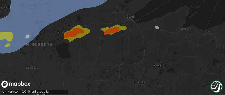 Hail map in Bruno, MN on June 29, 2026