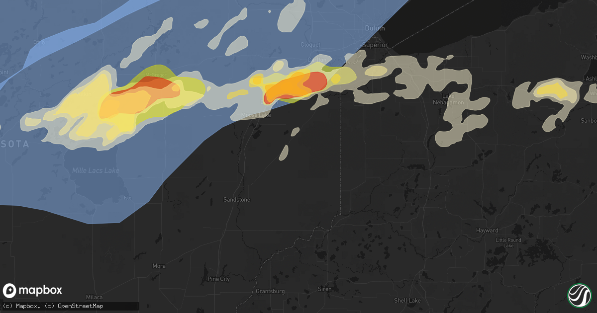 Hail map in Bruno, MN on June 29, 2026