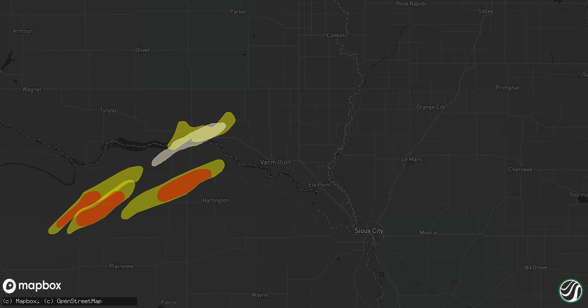 Hail map in Burbank, SD on June 29, 2026