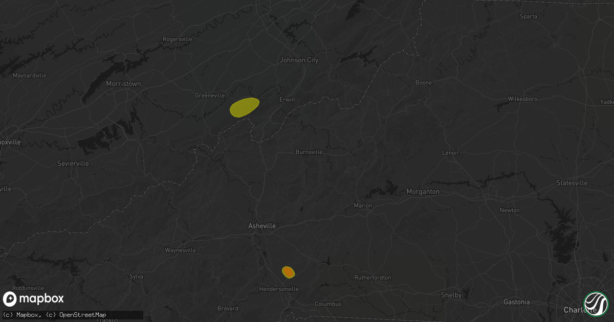Hail map in Burnsville, NC on June 29, 2026