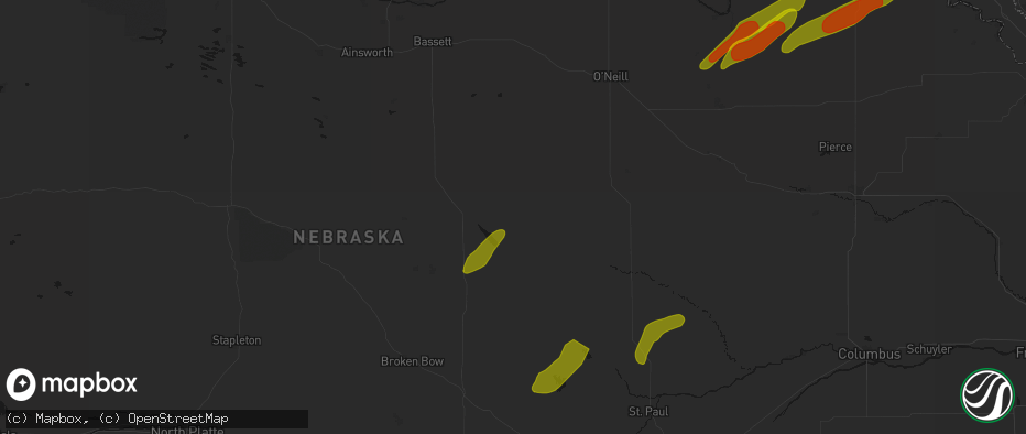 Hail map in Burwell, NE on June 29, 2026