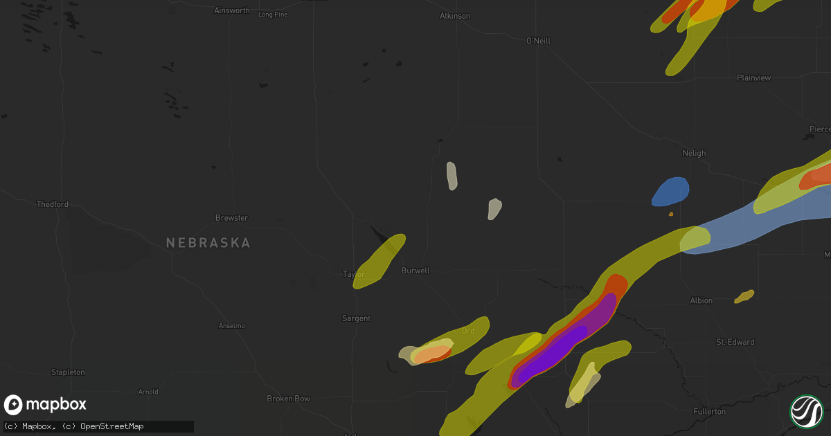 Hail map in Burwell, NE on June 29, 2026