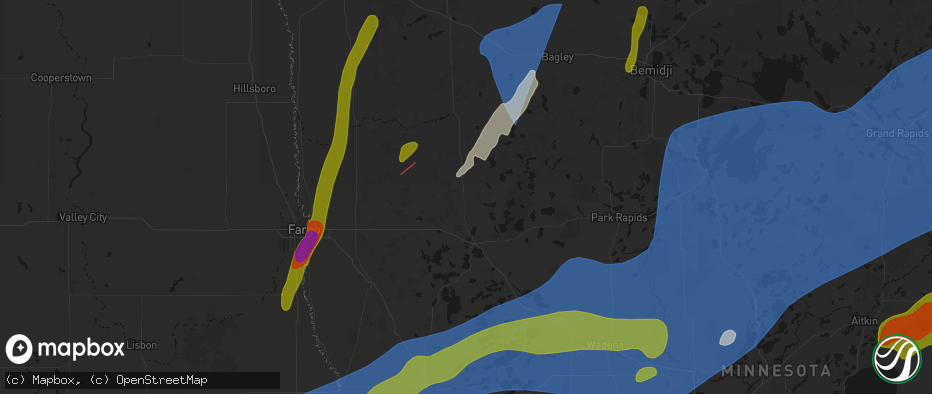 Hail map in Callaway, MN on June 29, 2026