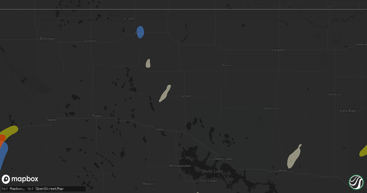 Hail map in Cando, ND on June 29, 2026