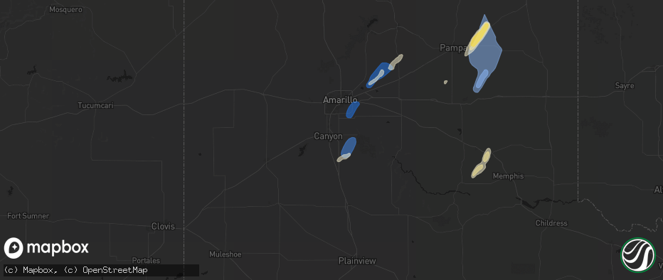 Hail map in Canyon, TX on June 29, 2026