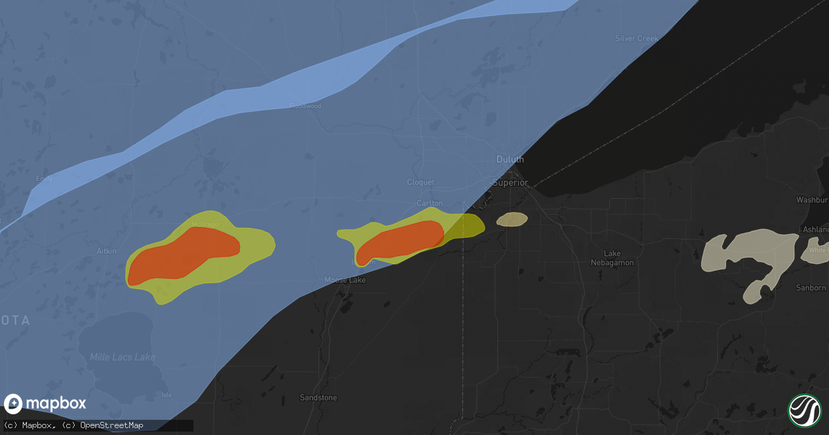 Hail map in Carlton, MN on June 29, 2026