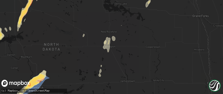 Hail map in Carrington, ND on June 29, 2026