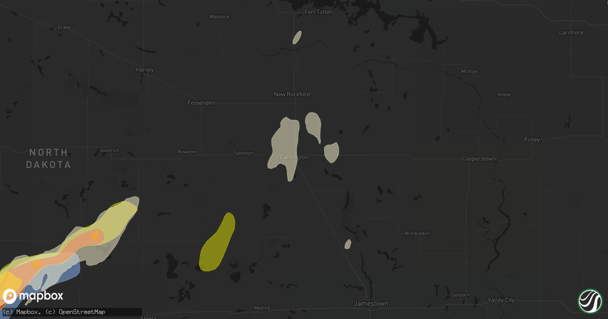 Hail map in Carrington, ND on June 29, 2026