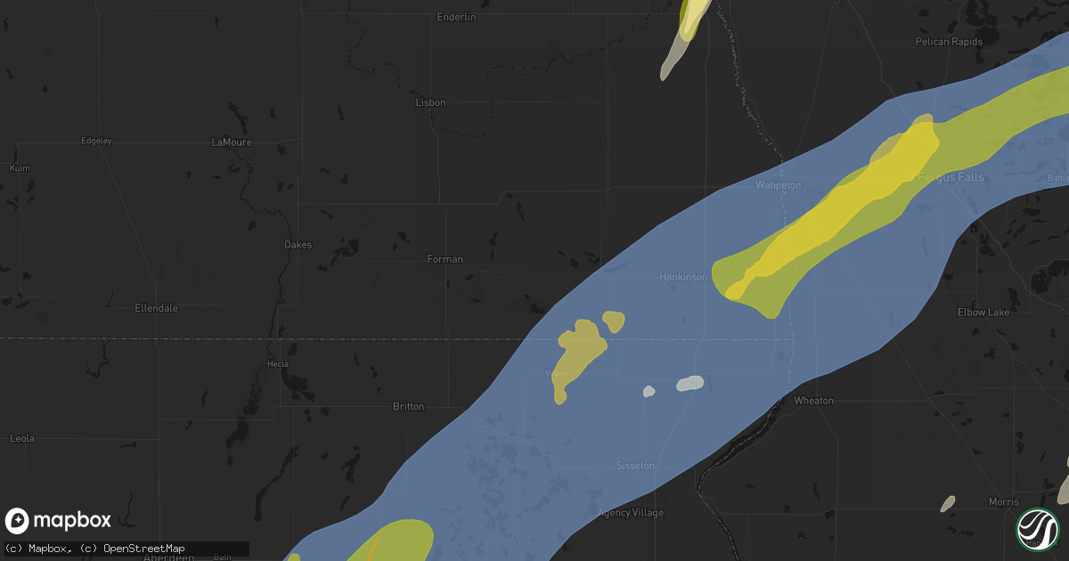 Hail map in Cayuga, ND on June 29, 2026