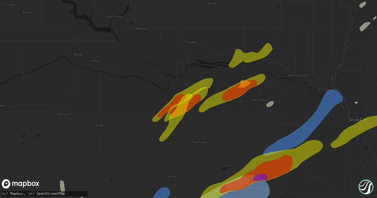 Hail map in Center, NE on June 29, 2026