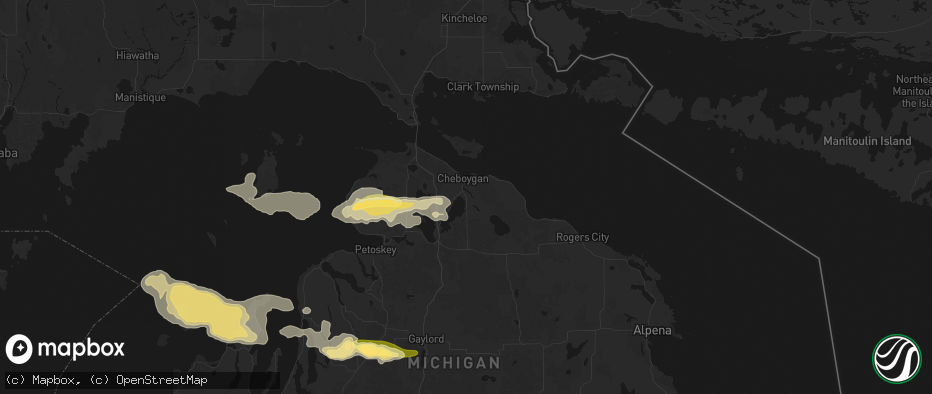 Hail map in Cheboygan, MI on June 29, 2026
