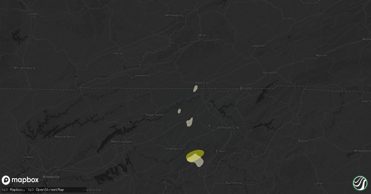 Hail map in Church Hill, TN on June 29, 2026