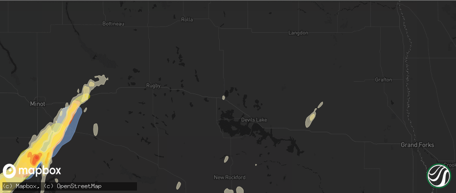 Hail map in Churchs Ferry, ND on June 29, 2026