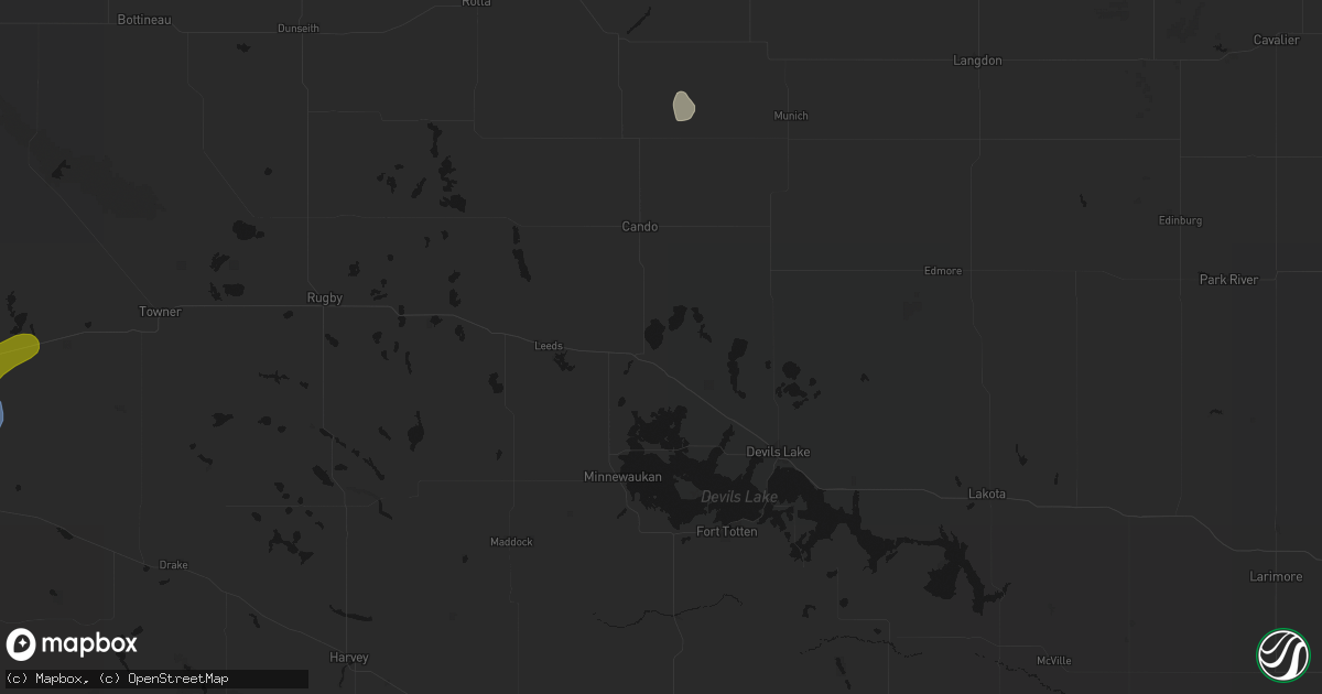 Hail map in Churchs Ferry, ND on June 29, 2026