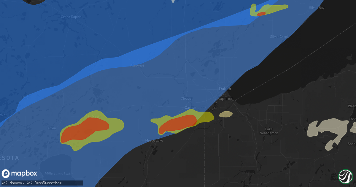 Hail map in Cloquet, MN on June 29, 2026