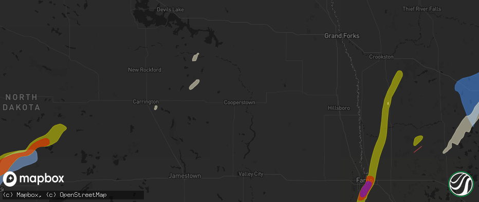 Hail map in Cooperstown, ND on June 29, 2026