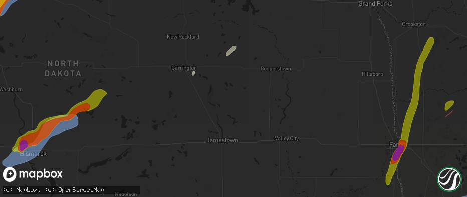 Hail map in Courtenay, ND on June 29, 2026