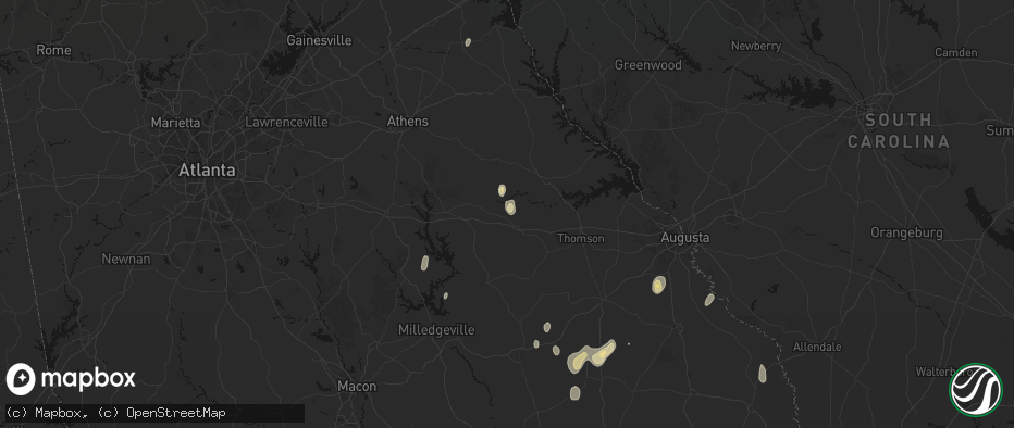 Hail map in Crawfordville, GA on June 29, 2026