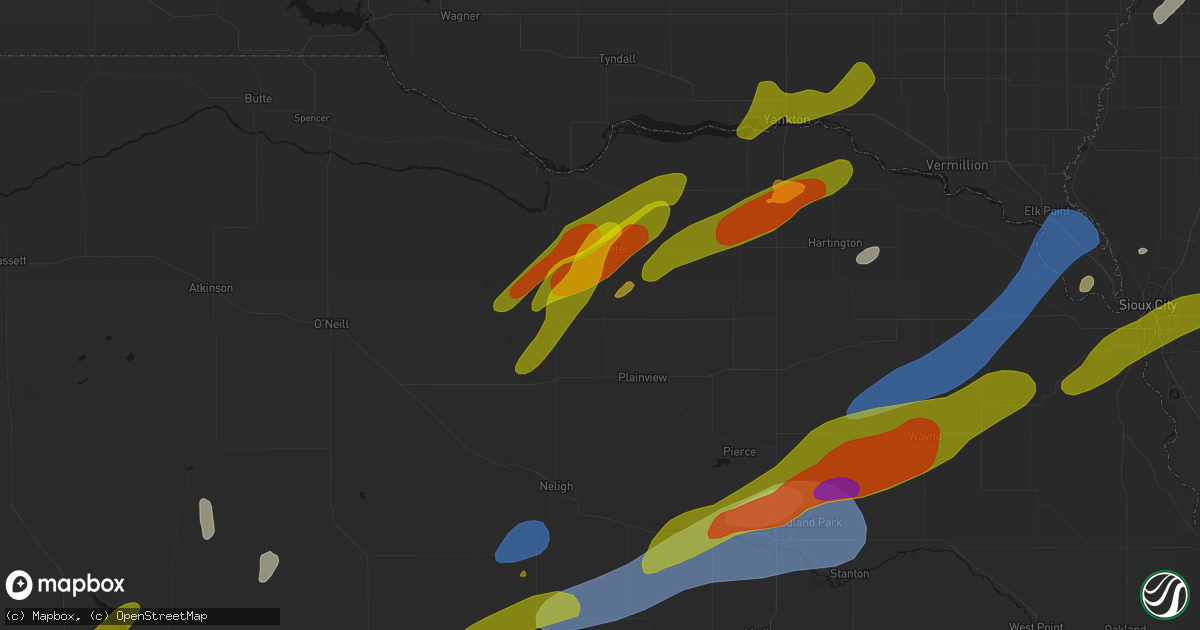 Hail map in Creighton, NE on June 29, 2026