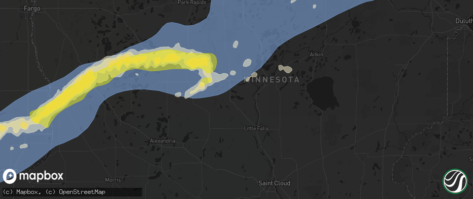 Hail map in Cushing, MN on June 29, 2026