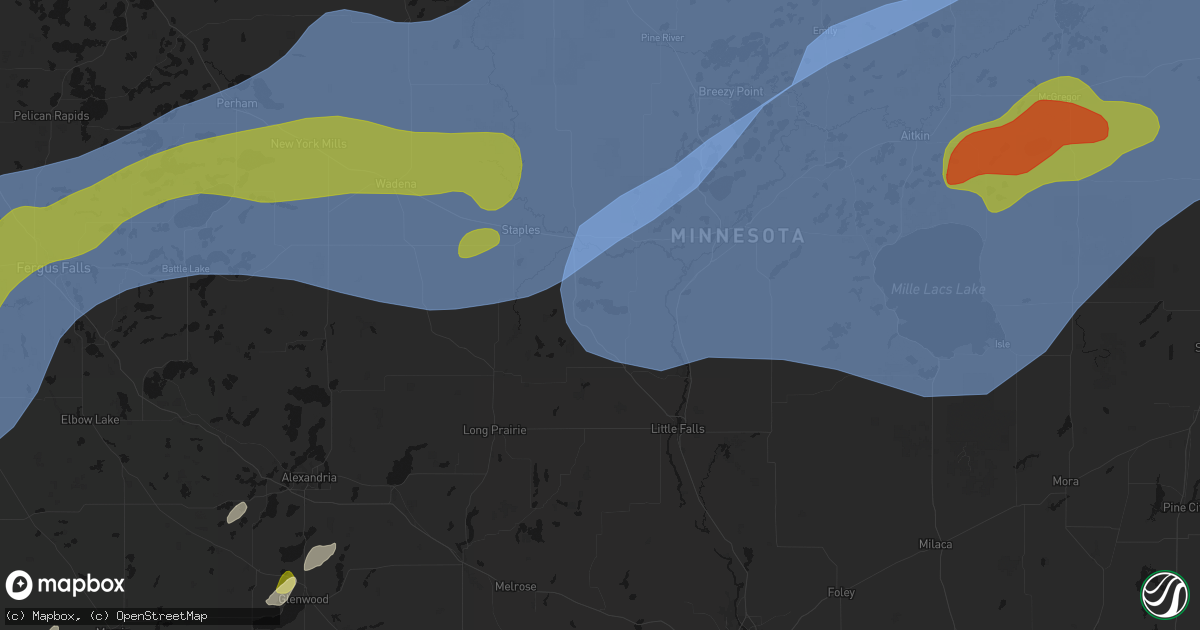 Hail map in Cushing, MN on June 29, 2026