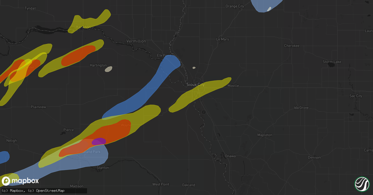 Hail map in Dakota City, NE on June 29, 2026