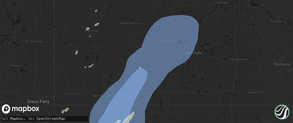 Hail map in Darfur, MN on June 29, 2026