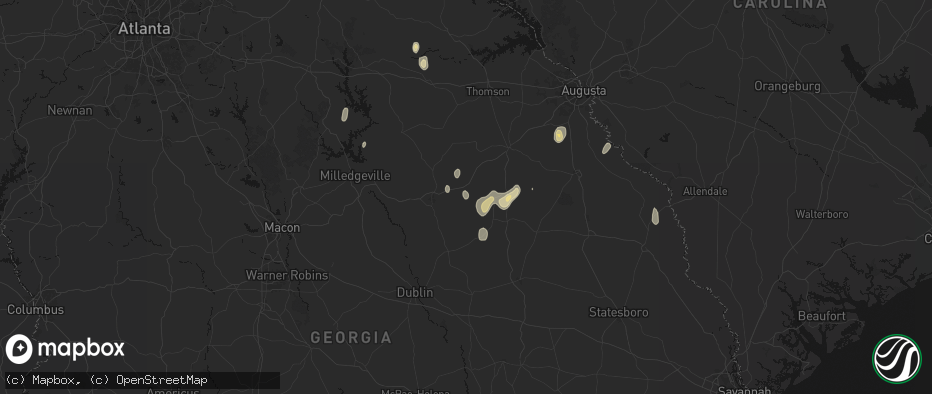 Hail map in Davisboro, GA on June 29, 2026