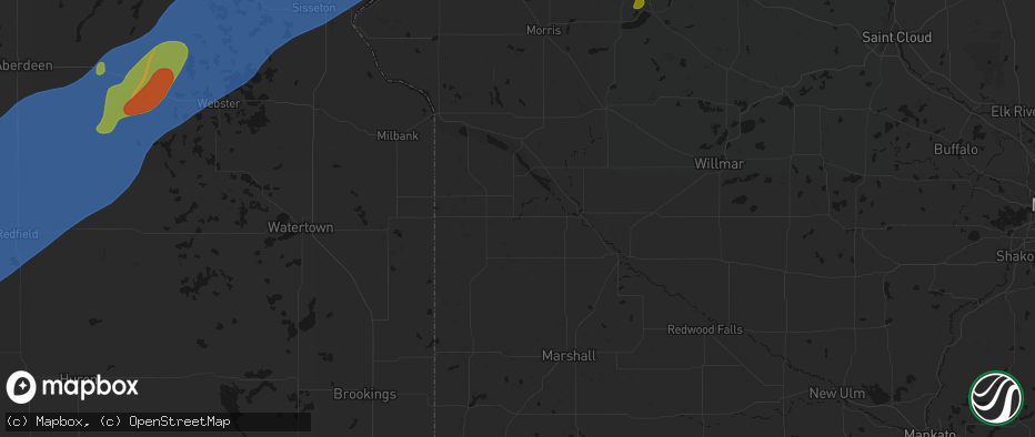 Hail map in Dawson, MN on June 29, 2026