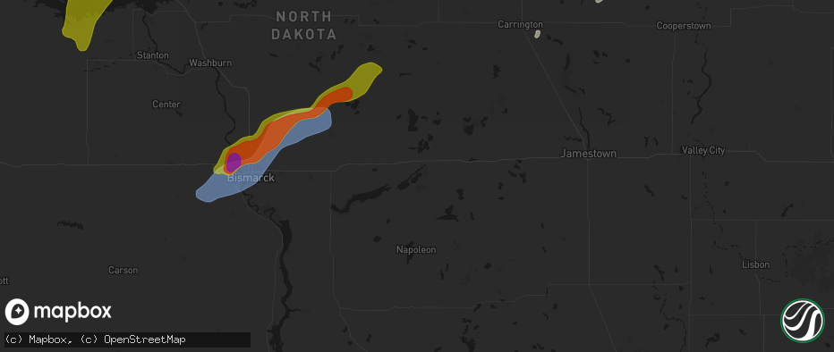 Hail map in Dawson, ND on June 29, 2026