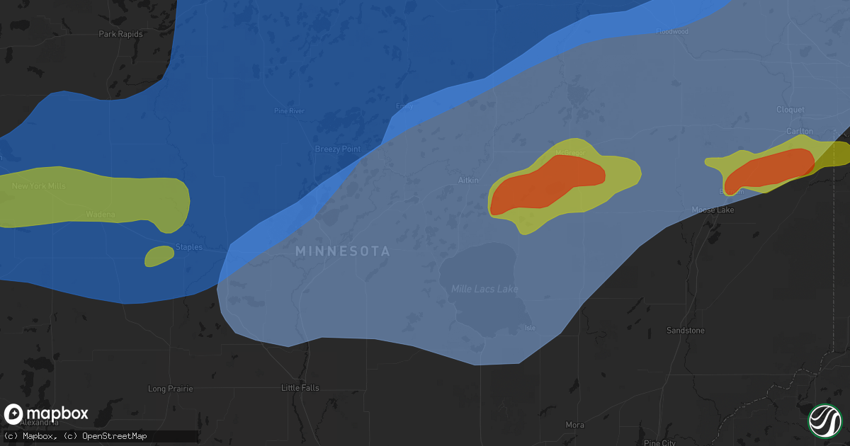 Hail map in Deerwood, MN on June 29, 2026