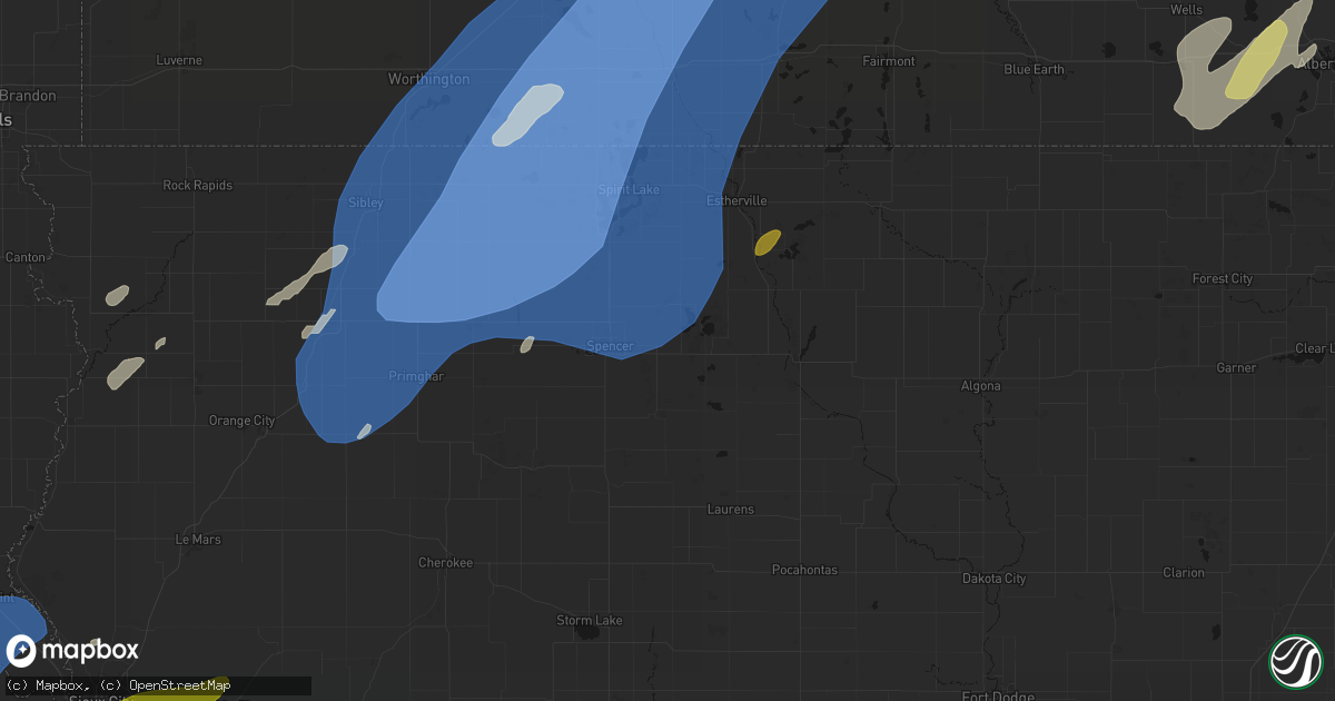 Hail map in Dickens, IA on June 29, 2026