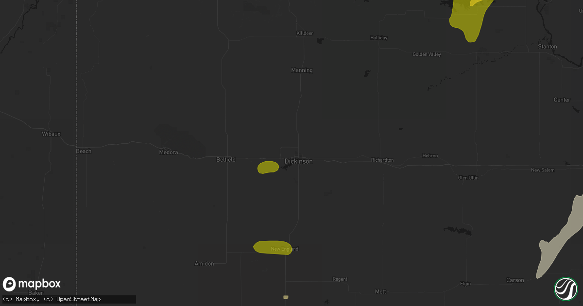Hail map in Dickinson, ND on June 29, 2026