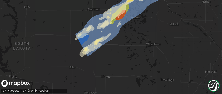 Hail map in Doland, SD on June 29, 2026