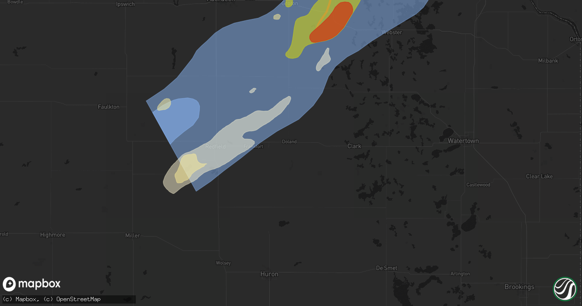 Hail map in Doland, SD on June 29, 2026