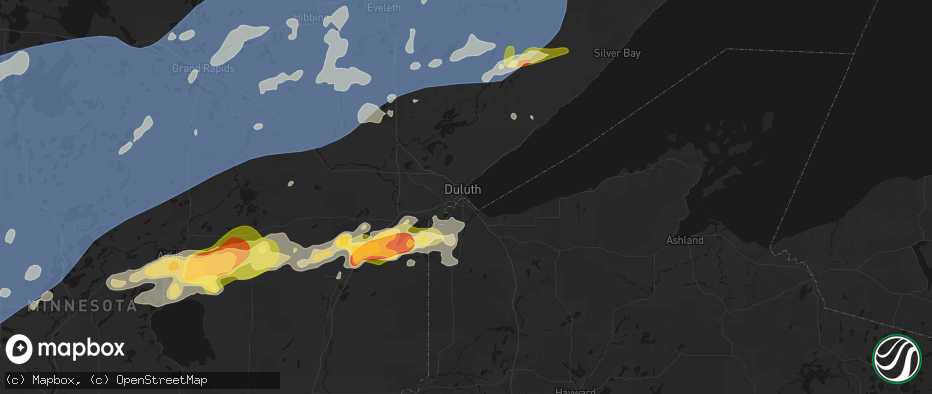Hail map in Duluth, MN on June 29, 2026