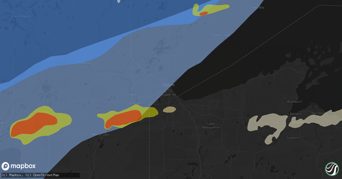 Hail map in Duluth, MN on June 29, 2026