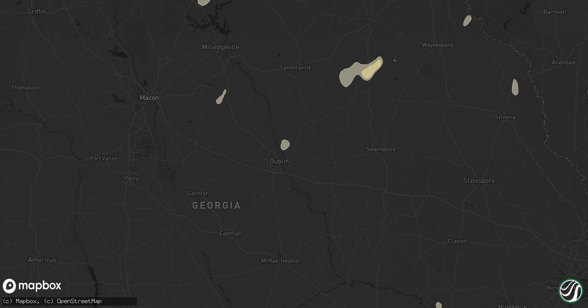 Hail map in East Dublin, GA on June 29, 2026