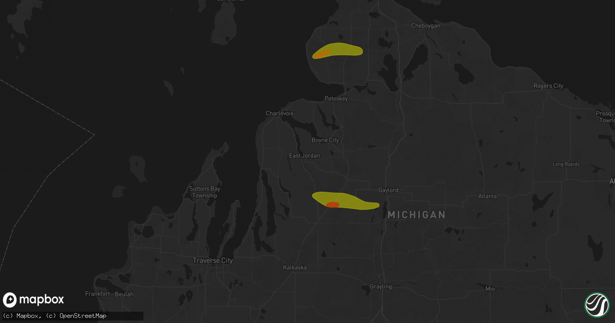 Hail map in East Jordan, MI on June 29, 2026