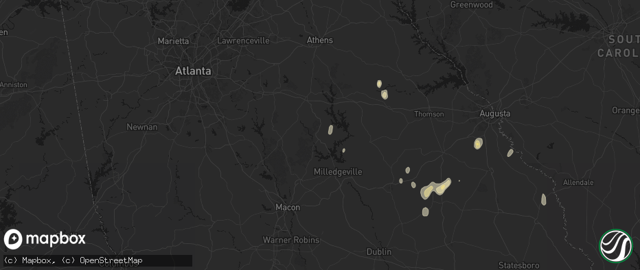 Hail map in Eatonton, GA on June 29, 2026