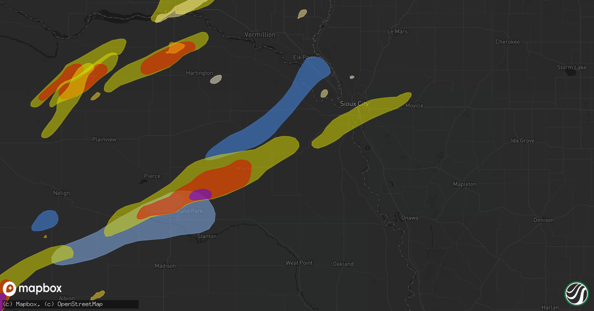 Hail map in Emerson, NE on June 29, 2026