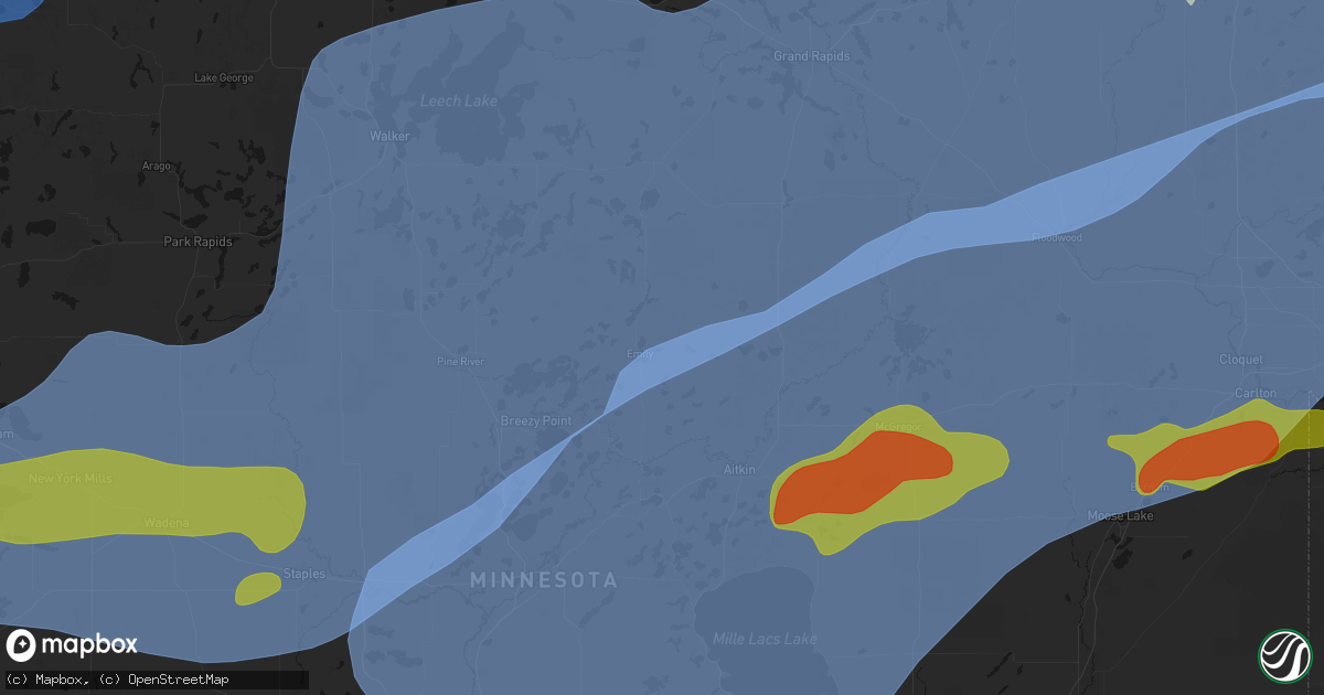 Hail map in Emily, MN on June 29, 2026
