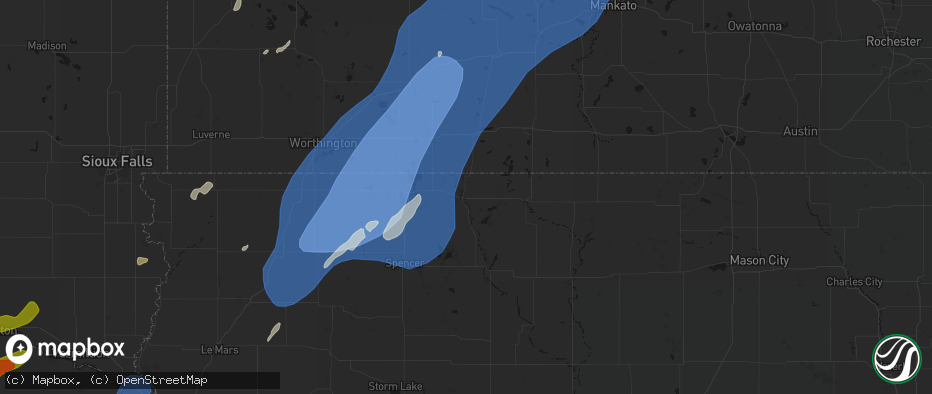Hail map in Estherville, IA on June 29, 2026