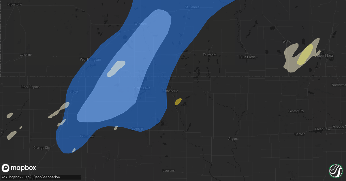 Hail map in Estherville, IA on June 29, 2026